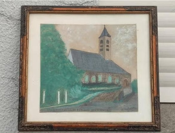 aquarelle eglise de berchem st agathe signe verfaillie, Antiek en Kunst, Ophalen of Verzenden, Aquarel