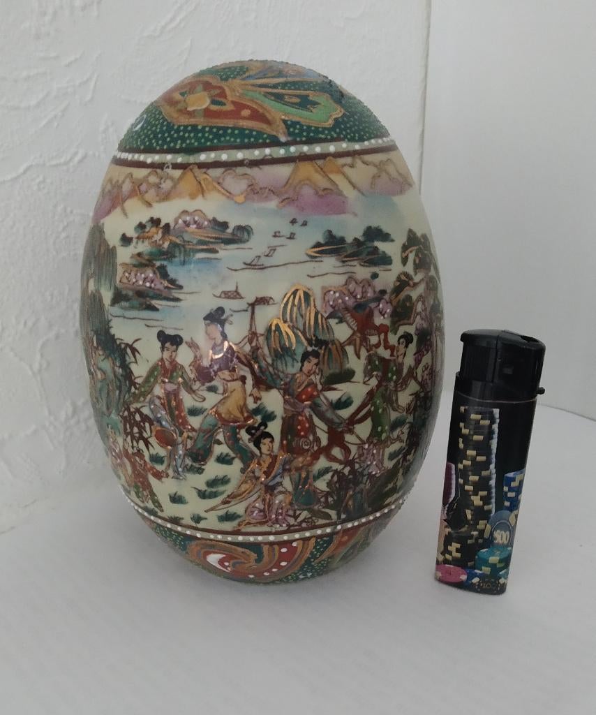Vintage hand geschilderde  Oosterse porseleinen groot ei, Antiek en Kunst, Curiosa en Brocante, Ophalen of Verzenden