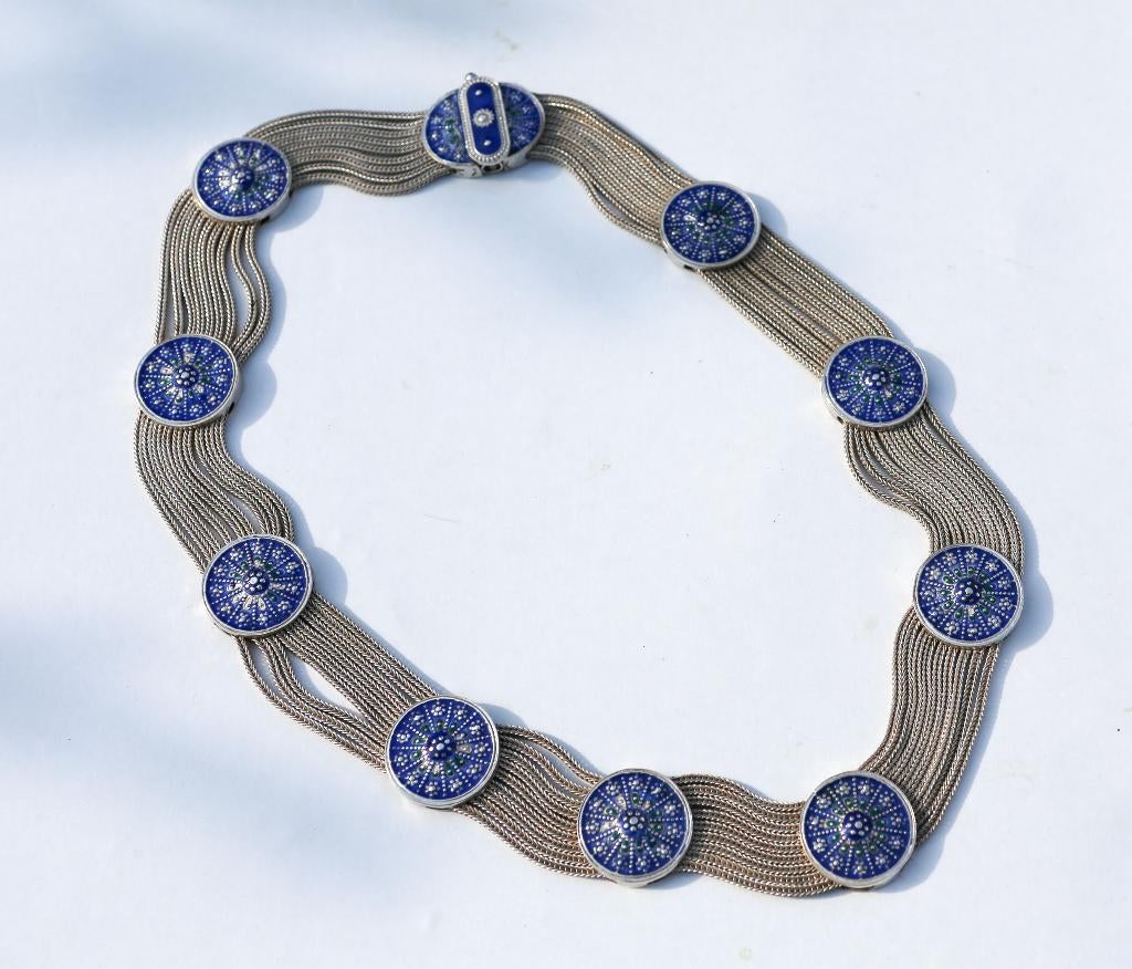 Splendide collier en argent 925 et email turc - vintage, Enlèvement ou Envoi, Comme neuf, Argent, Argent