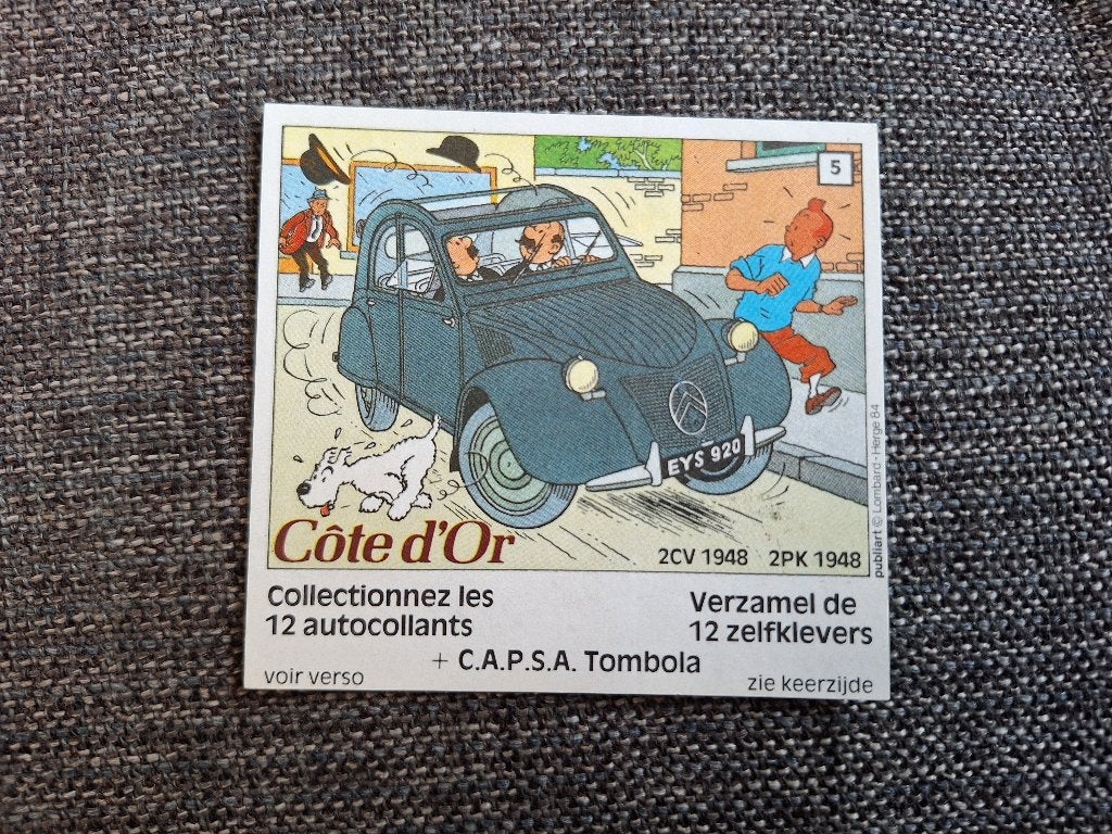 Herge Kuifje - Sticker Citroën Cote d'Or (Axel-variant 1984), Ophalen of Verzenden, Kuifje, Zo goed als nieuw, Plaatje, Poster of Sticker