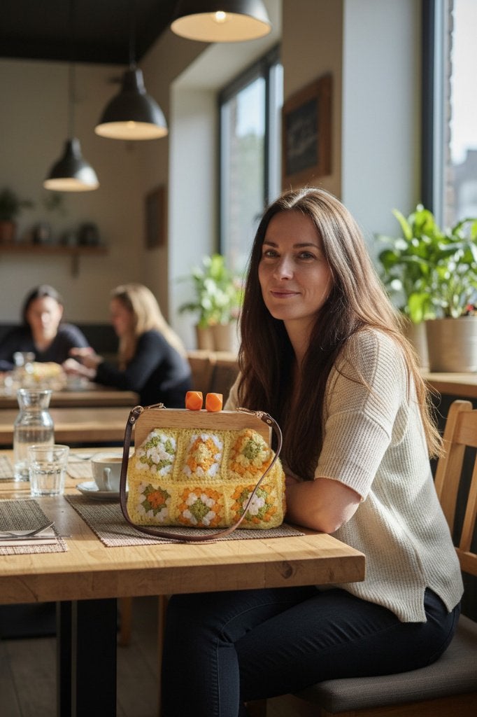 sac grannys fait main au crochet, Envoi, Neuf, Jaune, Sac à bandoulière