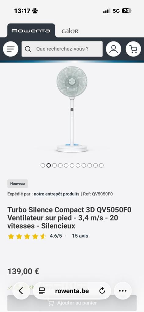 Ventilateur ROWENTA, Electroménager, Ventilateurs, Enlèvement, Comme neuf, Ventilateur de trépied