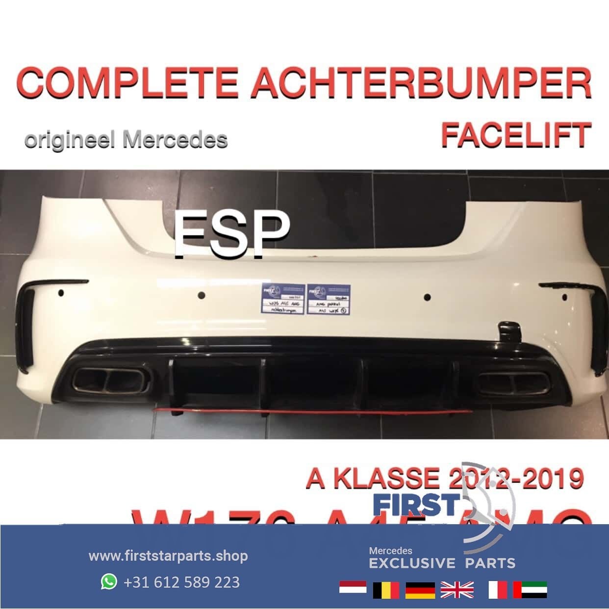 W176 FACELIFT A45 AMG ACHTERBUMPER WIT AERO PERFORMANCE PAKK, Gebruikt, -, Ophalen of Verzenden, Achter