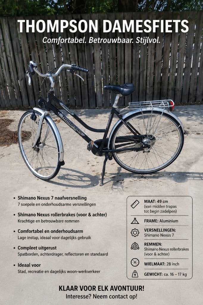 Thompson damesfiets Nexus 7 – Aluminium – Rollerbrakes, Fietsen en Brommers, 47 tot 50 cm, Versnellingen, Zo goed als nieuw, Trommelrem