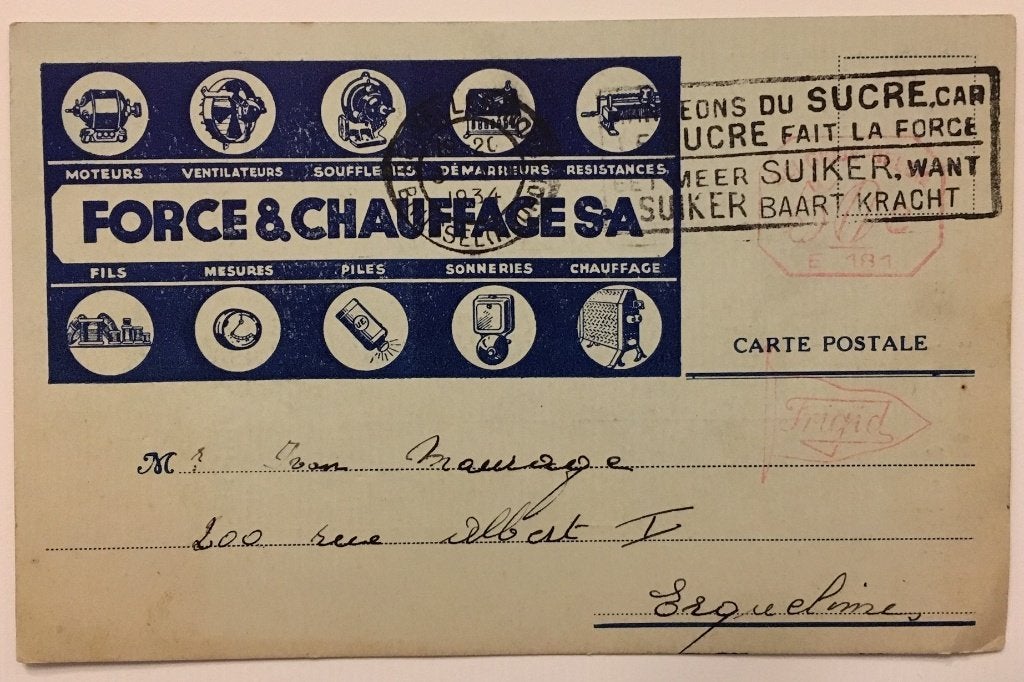 briefkaart Force & Chauffages 1934, Verzamelen, Ophalen of Verzenden