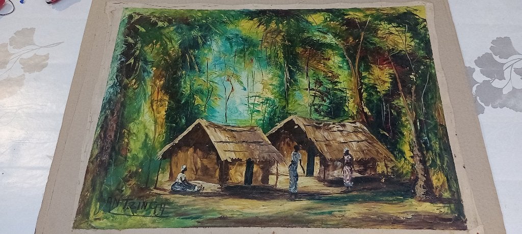 Congo olieverfschilderij, Antoine Zinga, 66x49, B49, Antiek en Kunst, Kunst | Schilderijen | Klassiek, Ophalen of Verzenden, Olieverf