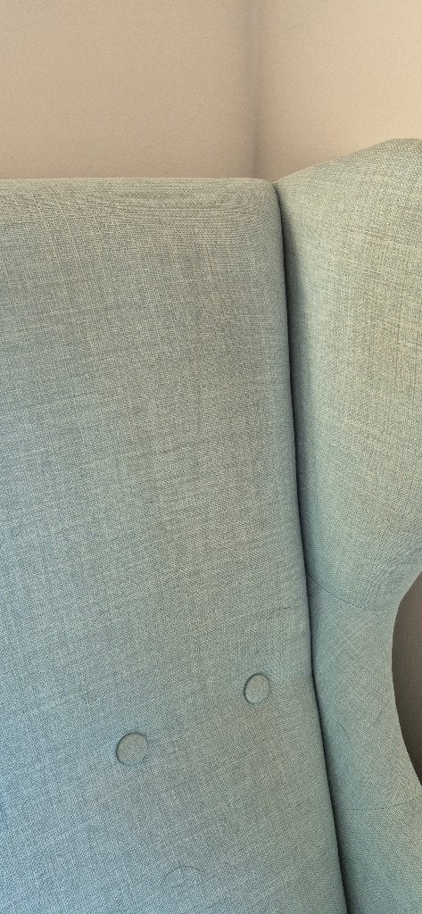 Lichtblauwe fauteuil Ikea met voetenbankje, Huis en Inrichting, Fauteuils, Ophalen, Gebruikt, 75 tot 100 cm, 75 tot 100 cm