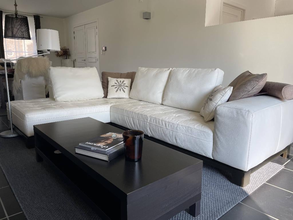 Witte leren zetel, 100 à 125 cm, 250 à 300 cm, Banc d'angle, Quatre personnes ou plus