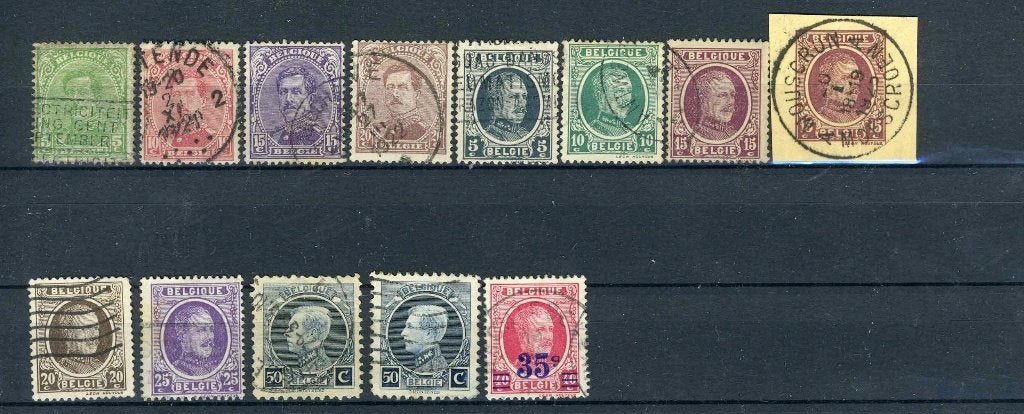 (B) Lot de timbres Albert Ier estampillés (1915 - 1927) - 26, Envoi, Affranchi, Oblitéré