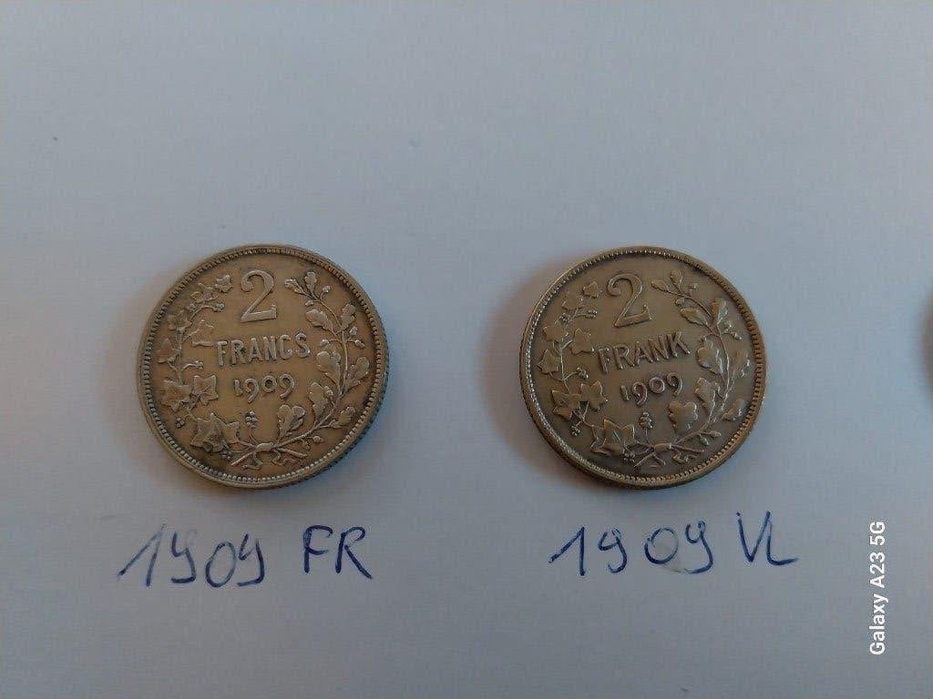 Zilveren 2FR Leopold II en Albert I, Postzegels en Munten, Zilver, Ophalen of Verzenden, Losse munt, Zilver