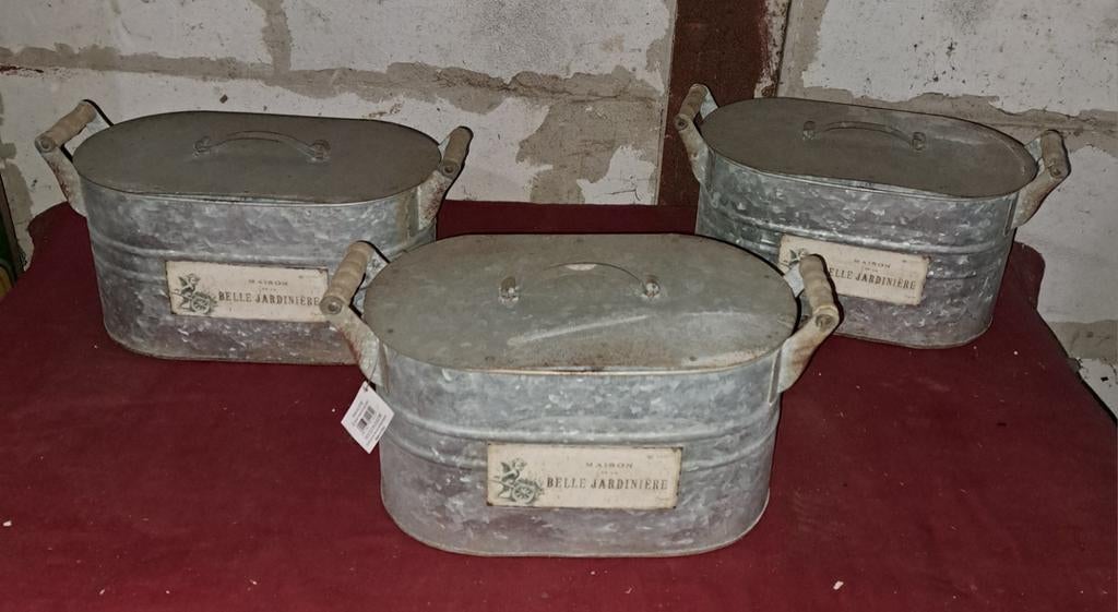 Zinken potten Zinken kannen Zinken bakjes decoratie, Antiek en Kunst, Verzenden