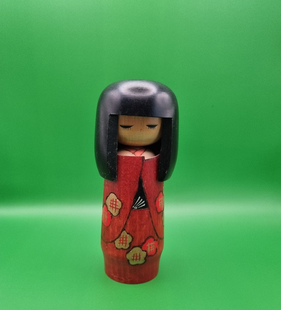 Vintage Kokeshi van Kunio Miyagawa, Hout, Geschilderd, 17 cm, Ophalen of Verzenden