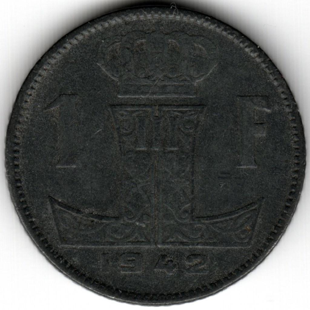 Belgique : 1 Frank 1942 NL - FR Morin 478 Réf 15003, Enlèvement ou Envoi, Métal, Monnaie en vrac
