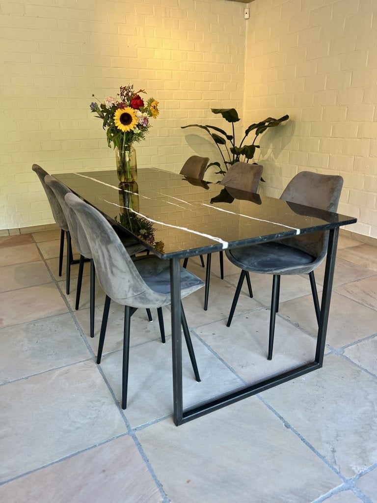 Nero Marquina noir - table à manger 220 x 90, Maison & Meubles, Tables | Tables à manger, Enlèvement, Utilisé, 50 à 100 cm, Rectangulaire