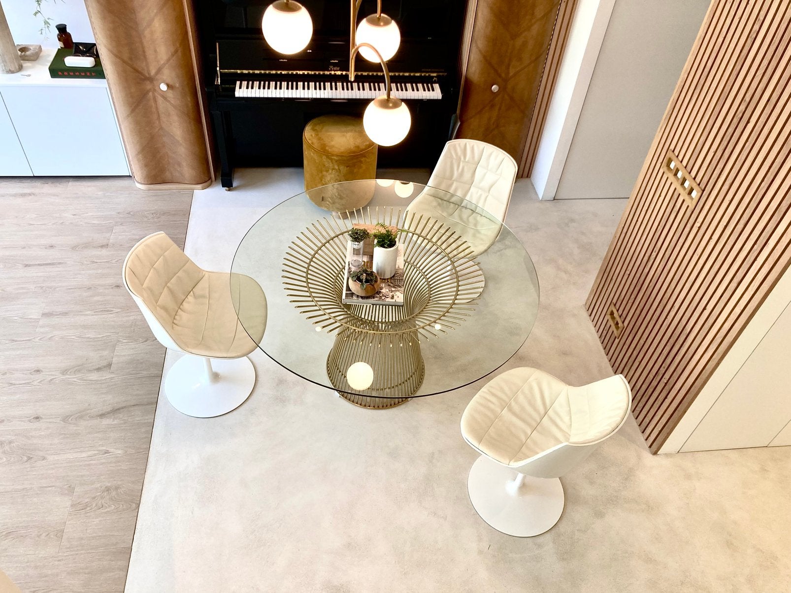 MDF-Italia Flow chair Hoogglans wit/beige leder., Huis en Inrichting, Stoelen, Drie, Wit, Ophalen of Verzenden, Zo goed als nieuw