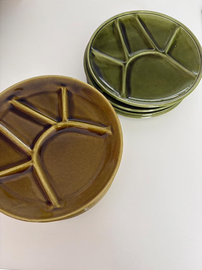 Groene fondue borden vintage, Enlèvement, Porcelaine, Assiettes(s)