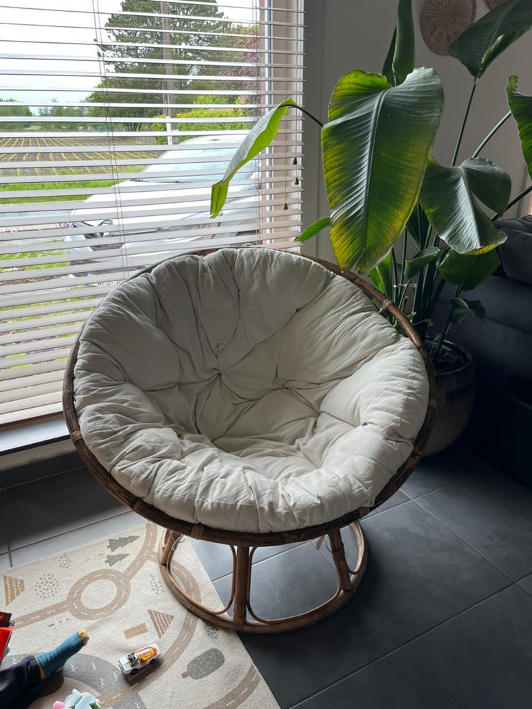 Lounge stoel papasan bruin rotan, Ophalen, Zo goed als nieuw