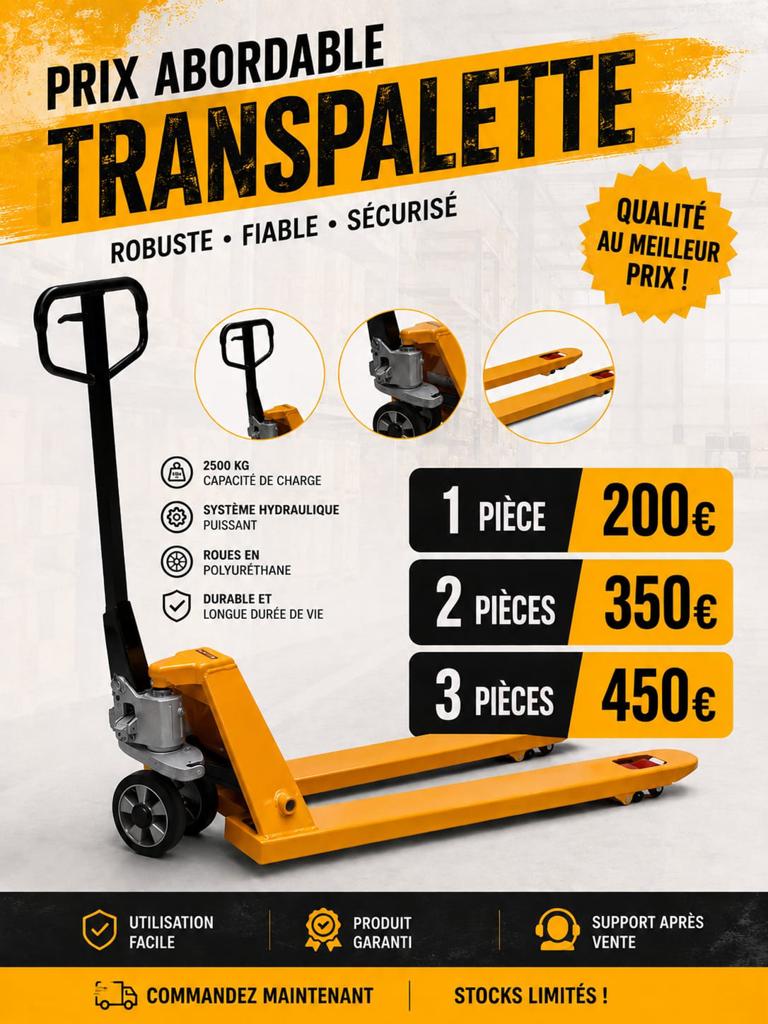 Transpalette manuel 3000 kg – roues PU, Vélos & Vélomoteurs, Trottinettes, Comme neuf, Enlèvement ou Envoi