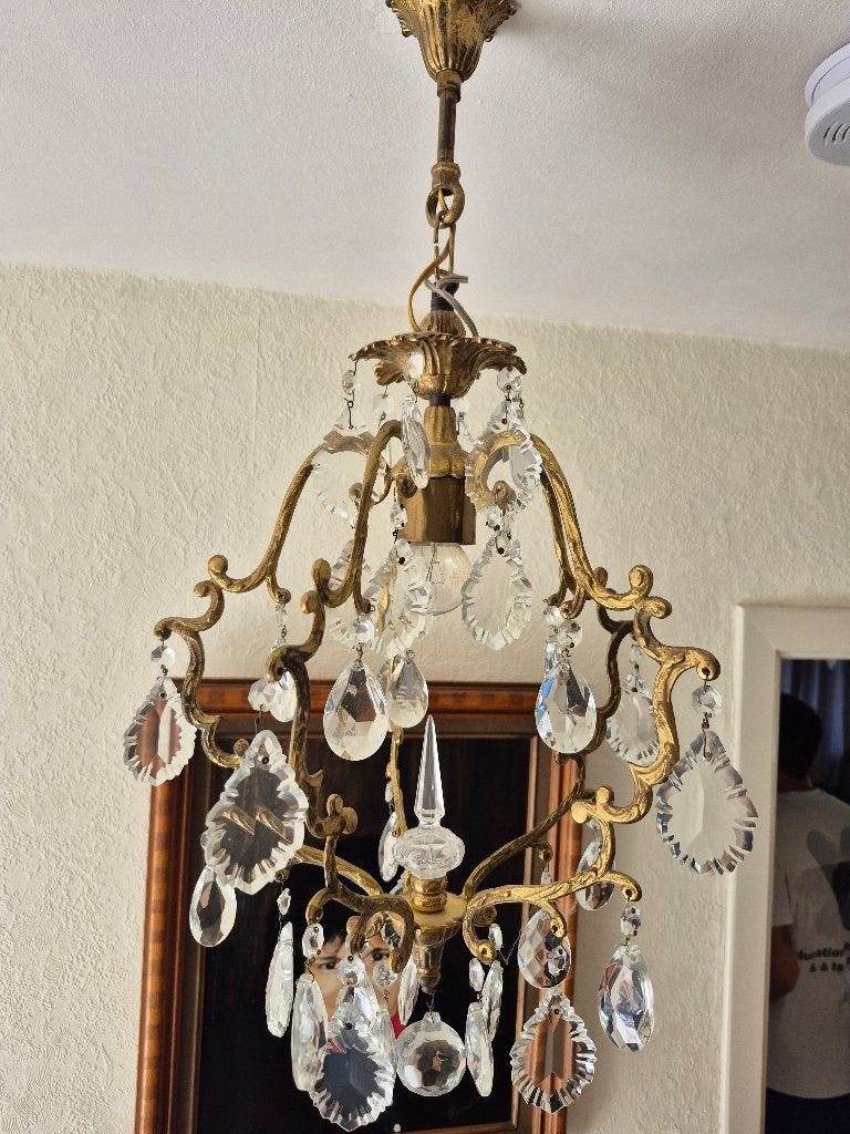 Lustre avec pampilles en crystal, Enlèvement, Utilisé, Métal