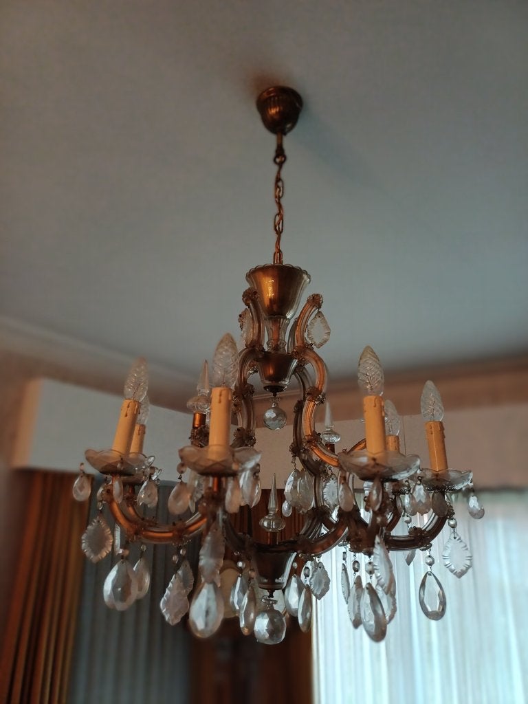 murano glazen kroonluster 8 lichtpunten met veel handgeslepe, Antiek en Kunst, Ophalen