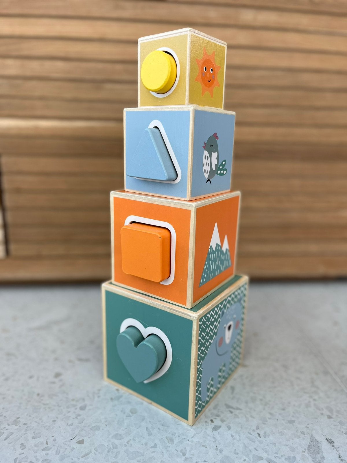 Blokken toren met doorduw-vormen, Ophalen, Gebruikt