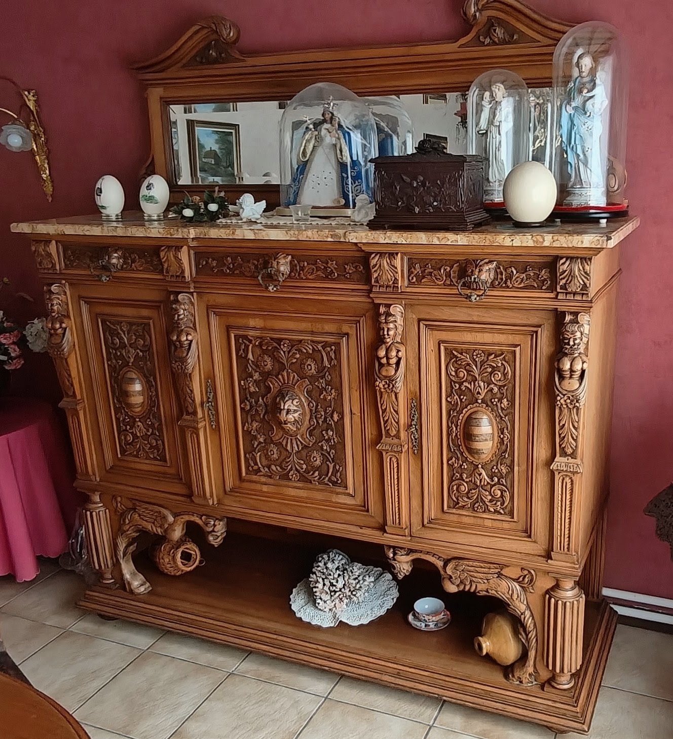 neo renaissance dressoir kast met marmer blad en spiegel, Antiek en Kunst, Ophalen