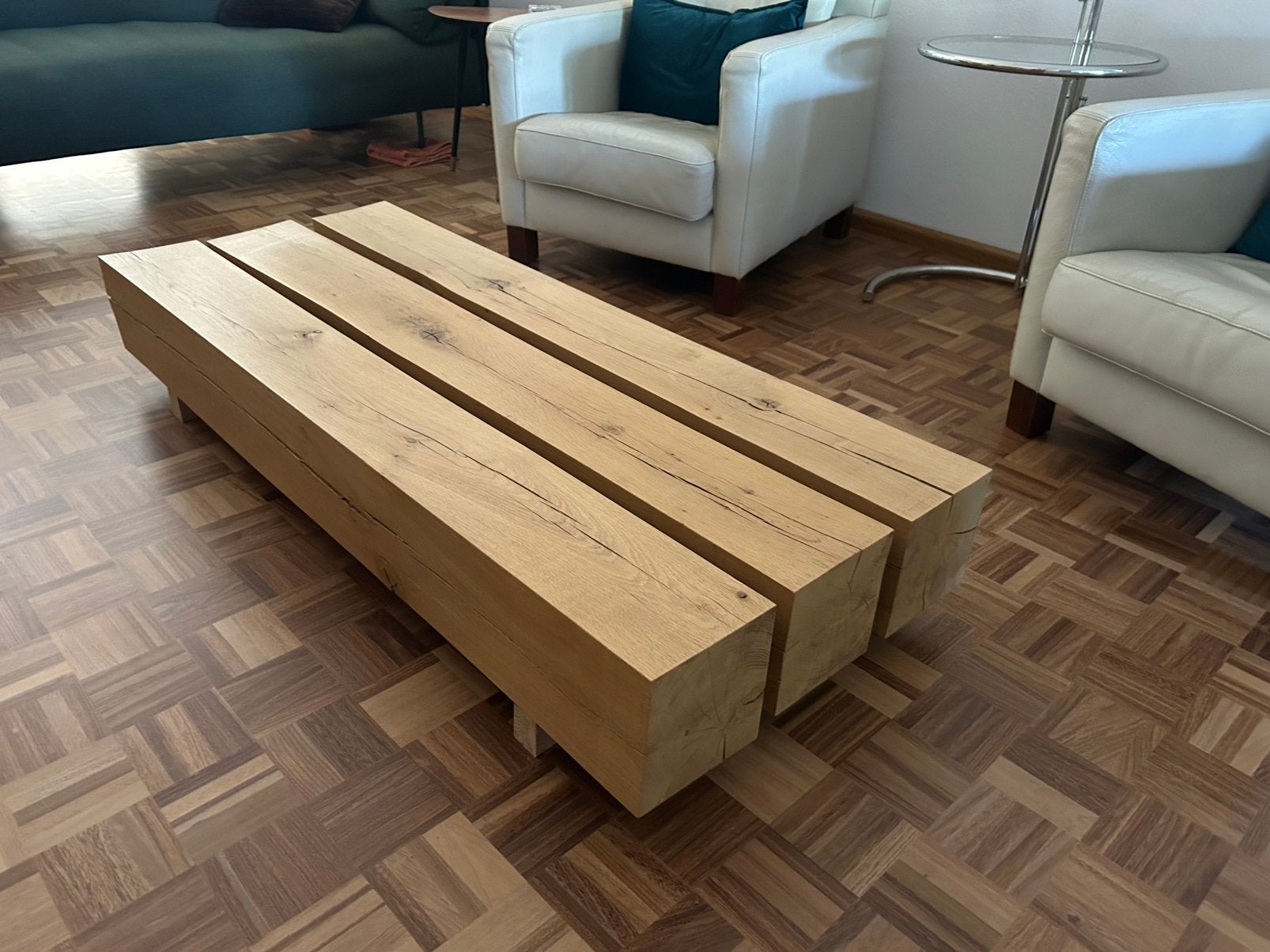 Vol Eiken salontafel handgemaakt, Tuin en Terras, Tuinbanken, Ophalen, Zo goed als nieuw
