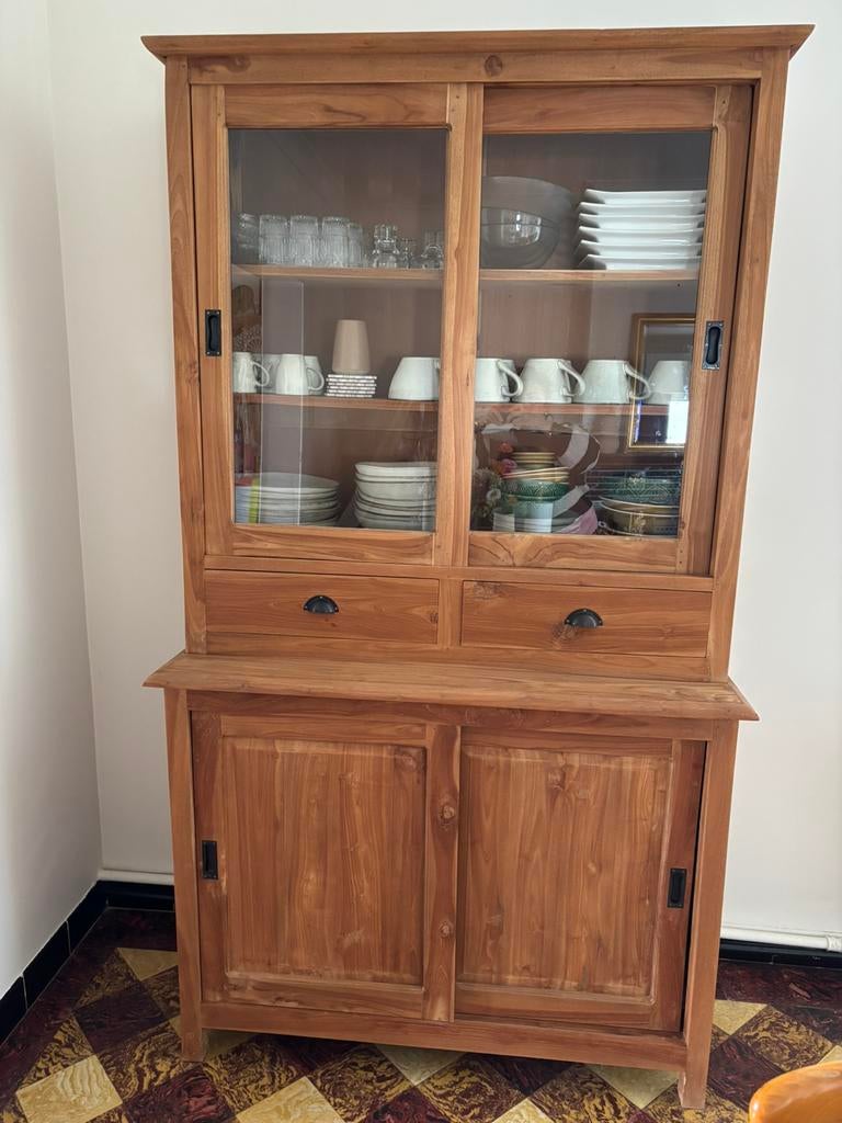 Vitrinekast teak, Huis en Inrichting, Ophalen, 100 tot 150 cm, 200 cm of meer, Teakhout