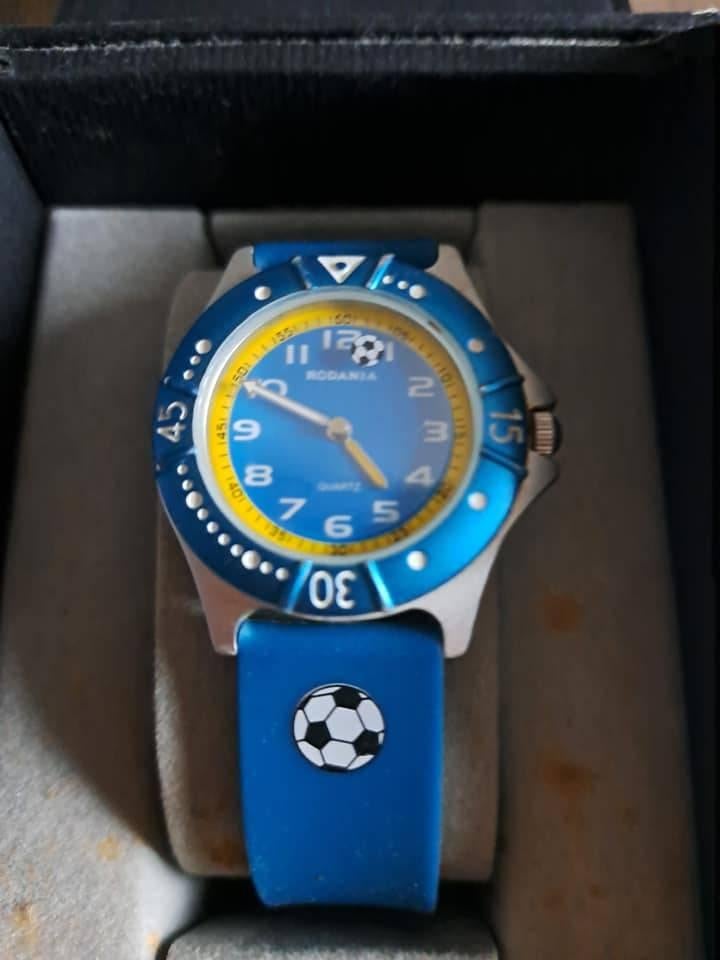 Montre Rodania avec trotteuse ballon de foot, Enlèvement ou Envoi, Comme neuf, Montre-bracelet
