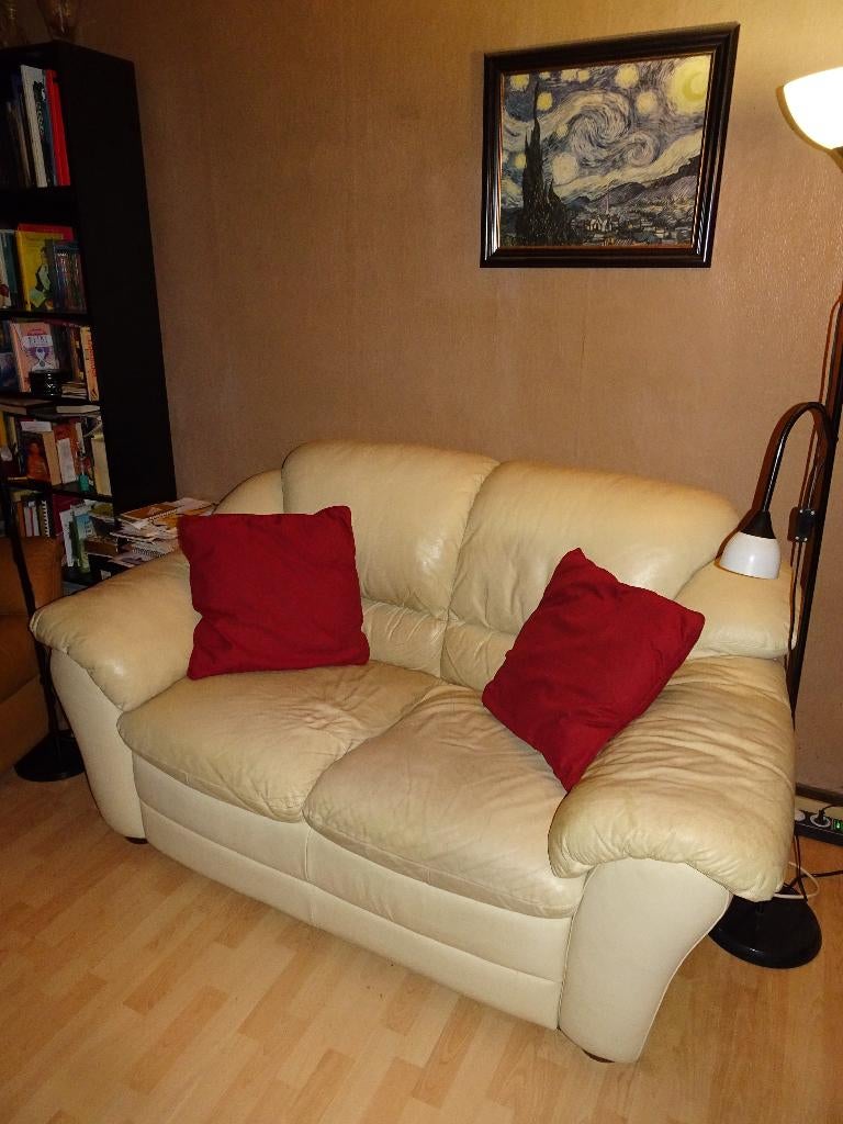GRATIS Tweezit Zetel Leder, Huis en Inrichting, Ophalen, Gebruikt, 150 tot 200 cm, Rechte bank