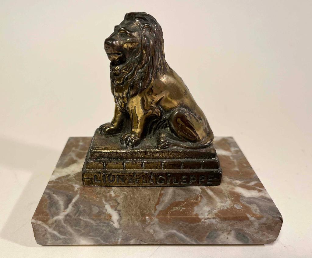 Lion Souvenir La Gileppe métal marbre Jalhay Barrage 50s?, Antiquités & Art, Enlèvement ou Envoi
