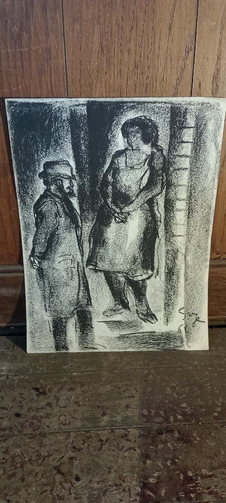 Houtskooltekening gesignerd Serge Montegnies,1968,26x35,n540, Ophalen of Verzenden, Schilderij, Gesigneerd