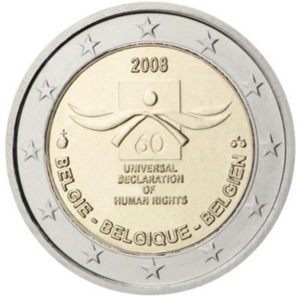 2 euro België 2008 Rechten van de Mens, Ophalen of Verzenden, België, 2 euro