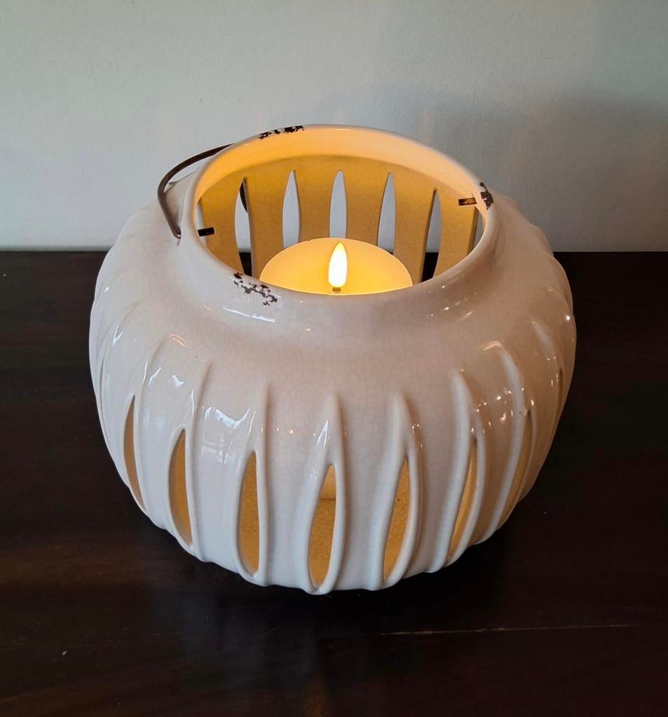 Wit porcelein windlicht Riverdale, Huis en Inrichting, Ophalen of Verzenden, Zo goed als nieuw, Wit