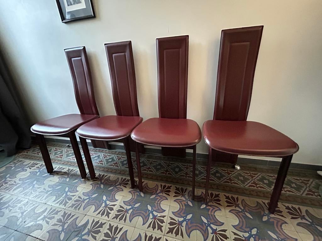 Enrico Pellizzoni 4 bruine leren stoelen, Ophalen