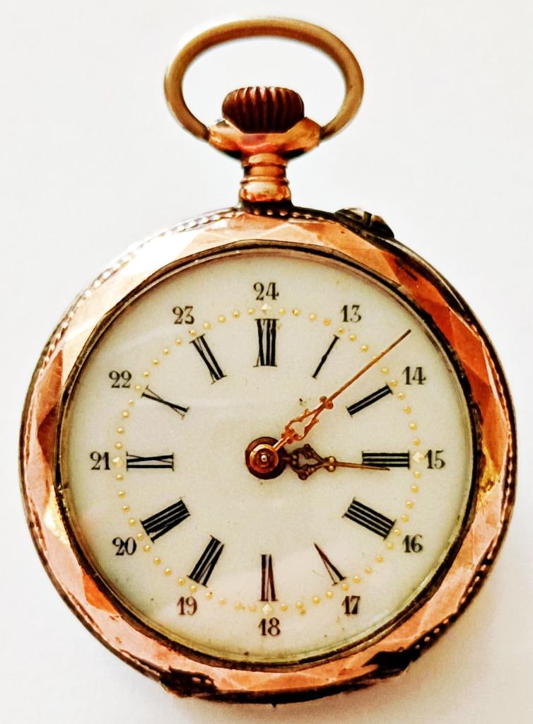 Montre poche dame argent galonné, pourtour  plaqué or rose, Collections, Collections Autre, Utilisé, Enlèvement ou Envoi