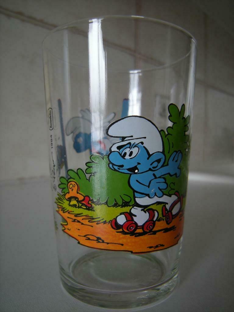 Vintage Verre Schtroumpf "Peyo 1984" J.O. Los Angeles 1984, Enlèvement ou Envoi, Comme neuf, Autres types