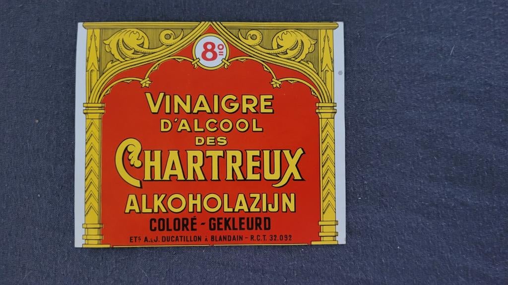Vintage etiket voor Chartreux azijnfles uit 1950, Verzenden