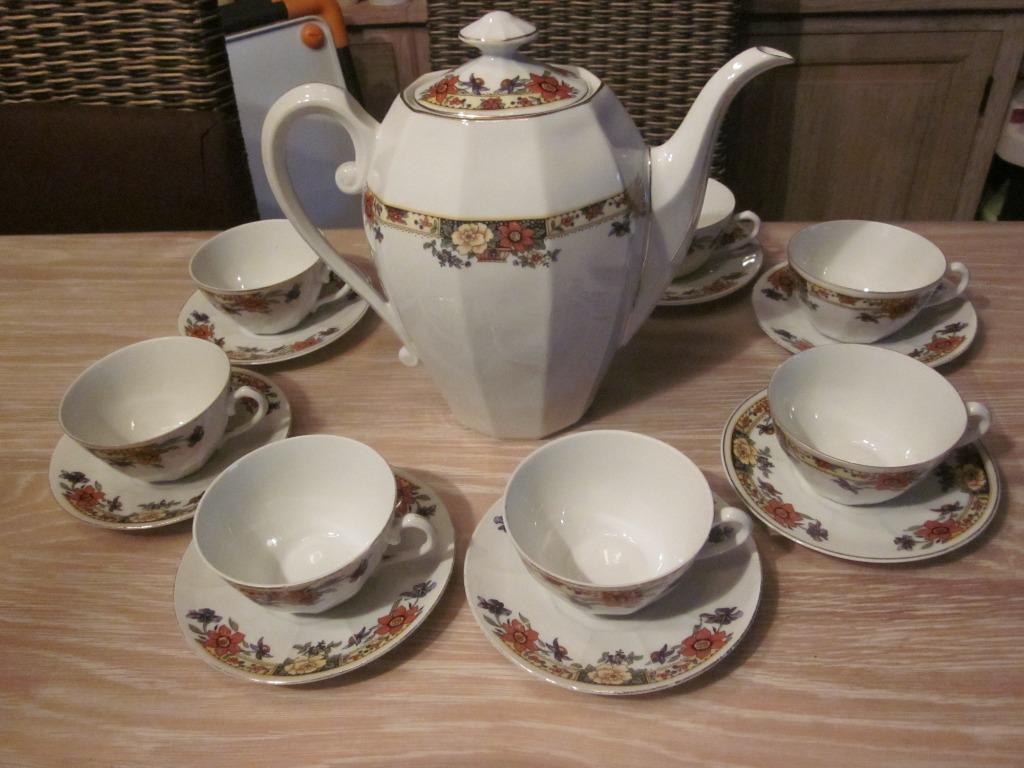 service porcelaine - koffie servies - bloemmotief, Antiquités & Art, Enlèvement ou Envoi