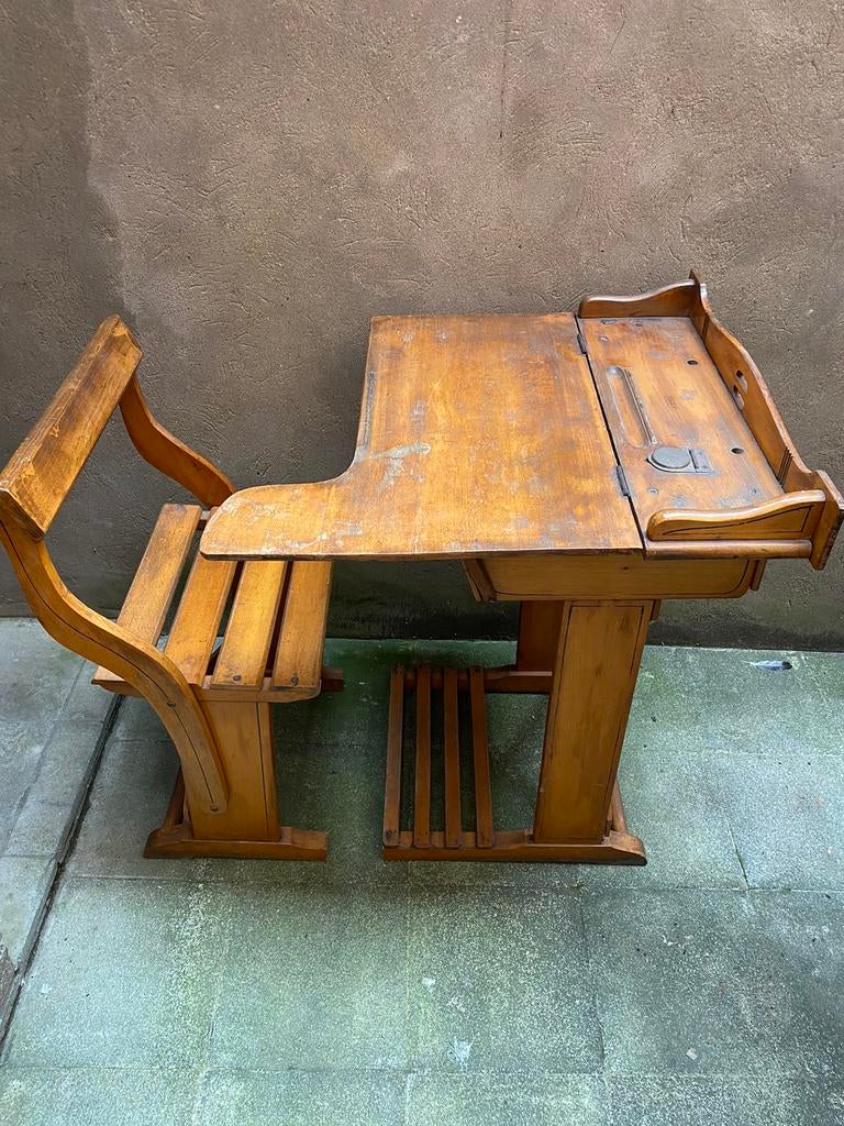 Vintage schoolbankje, Huis en Inrichting, Ophalen, Gebruikt