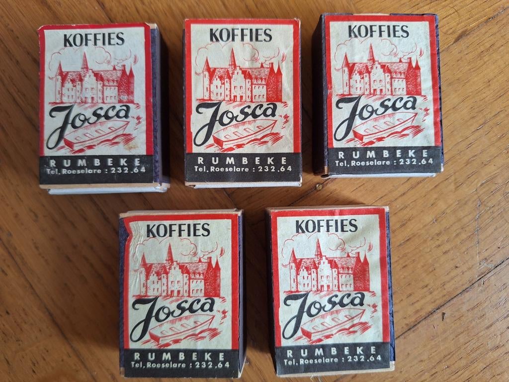 5x oude hout luciferdoosjes Koffies Josca Rumbeke Roeselare, Ophalen of Verzenden, Zo goed als nieuw