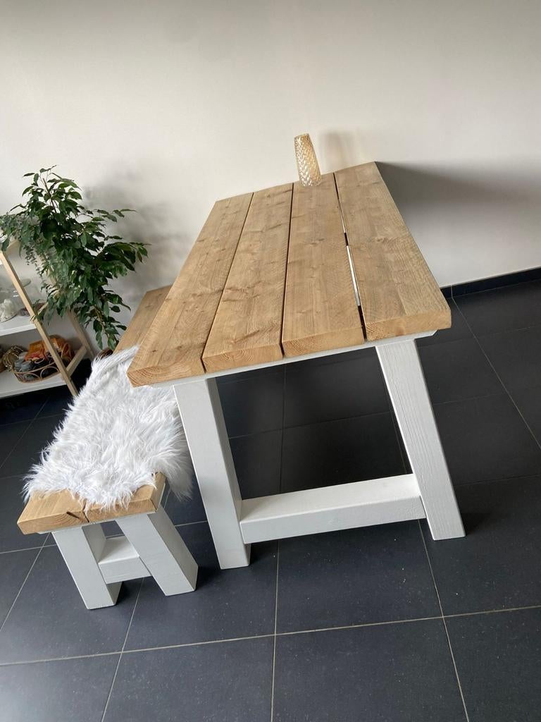 Table d'échafaudage en bois avec banc assorti., Antiquités & Art, Antiquités | Meubles | Tables, Enlèvement