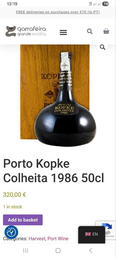 Porto Kopke Colheita 1986, 50cl, Ophalen of Verzenden