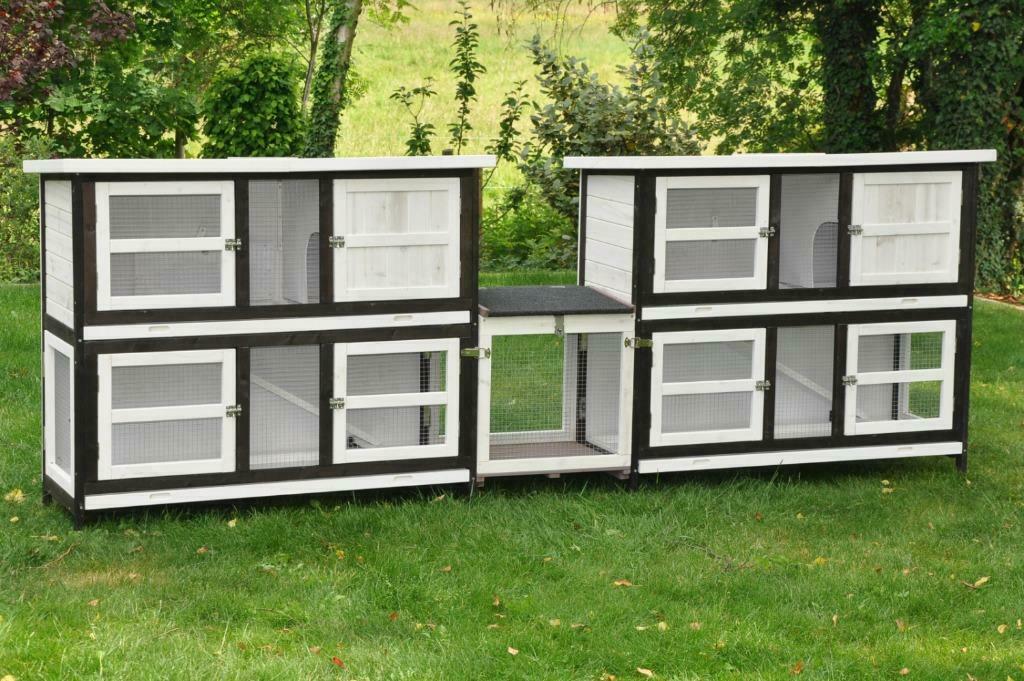 Double Clapier 2 étages noir et blanc clapier XXL rongeur, Dieren en Toebehoren, Knaagdieren en Konijnen | Hokken en Kooien, Nieuw