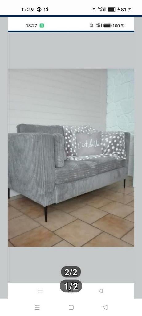 Super affaire! Petit canapé velours gris cotelé parfait etat, Ophalen