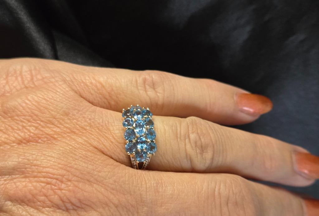 Gouden Vintage ring edelsteen topaas en diamant. 2025/646., Bijoux, Sacs & Beauté, Bagues, Comme neuf, Or, 17 à 18, Bleu