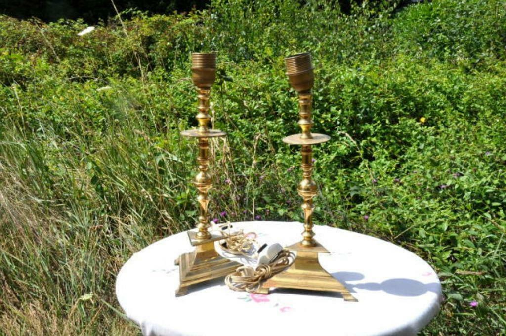 § paire de pied de lampe en laiton, Antiquités & Art, Enlèvement ou Envoi