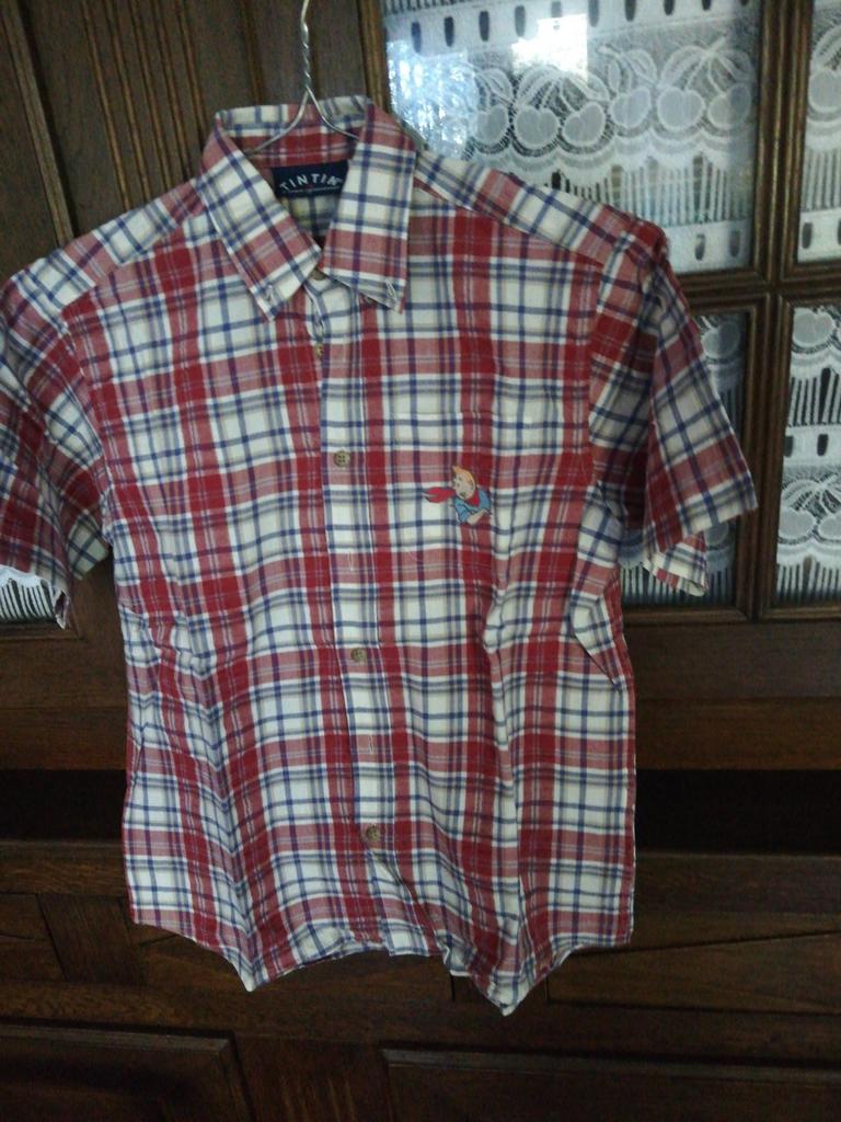 Chemise garçon Tintin. Bordeaux, gris, blanc.T.10 ans.Neuve., Enfants & Bébés, Enlèvement ou Envoi, Comme neuf, Garçon