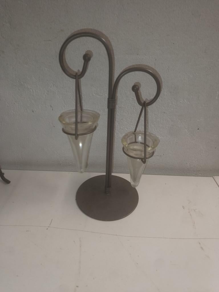 Photophore double en métal et verre, Enlèvement ou Envoi