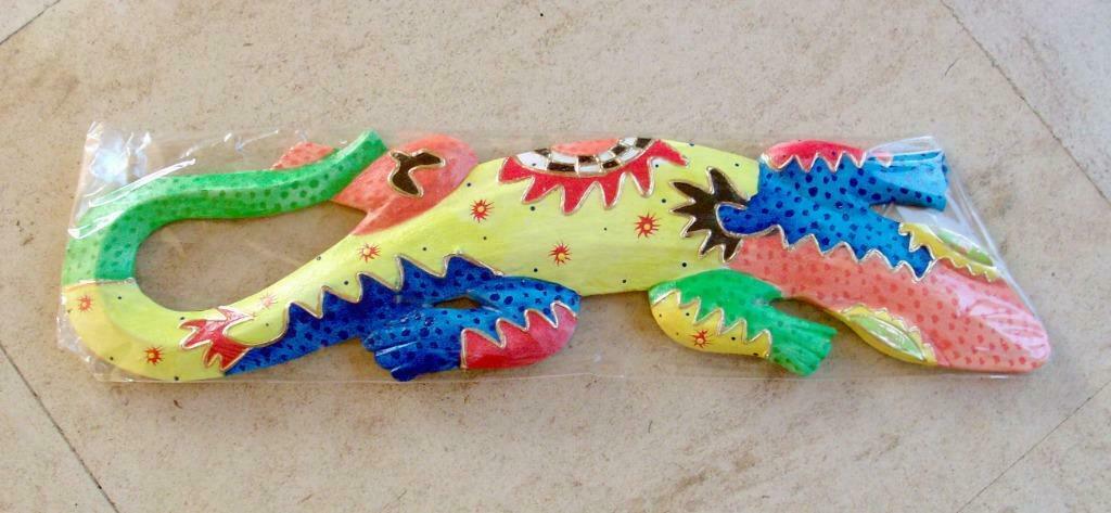 Bali handgeschilderde Gekko in Albesia wood - etnische kunst, Envoi